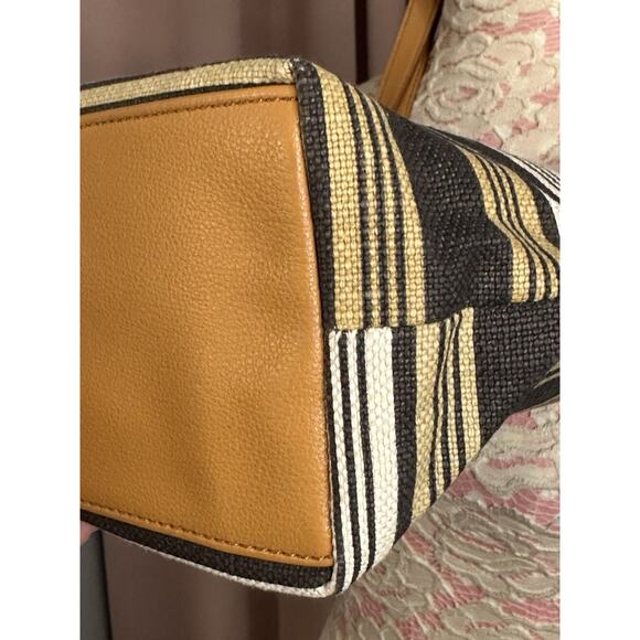 EUC Fossil Felicity Tote Brown Black White Yellow Stripe AND Leather Wallet - Picture 3 of 16